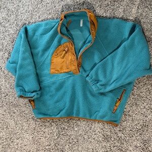 Free People Teal and Brown Sweatshirt